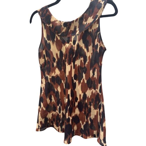 Banana Republic Brown, Tan and Black Abstract Patterned Sleeveless Tie Blouse - Picture 3 of 6